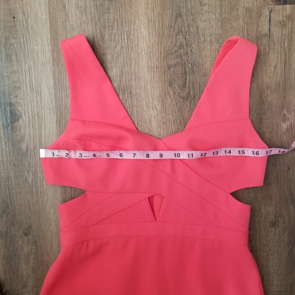 Sz 8 BCBGMaxAzria Joy Cutout Gown Dress in Ambrosia (Coral) with Chiffon Skirt - Picture 7 of 12